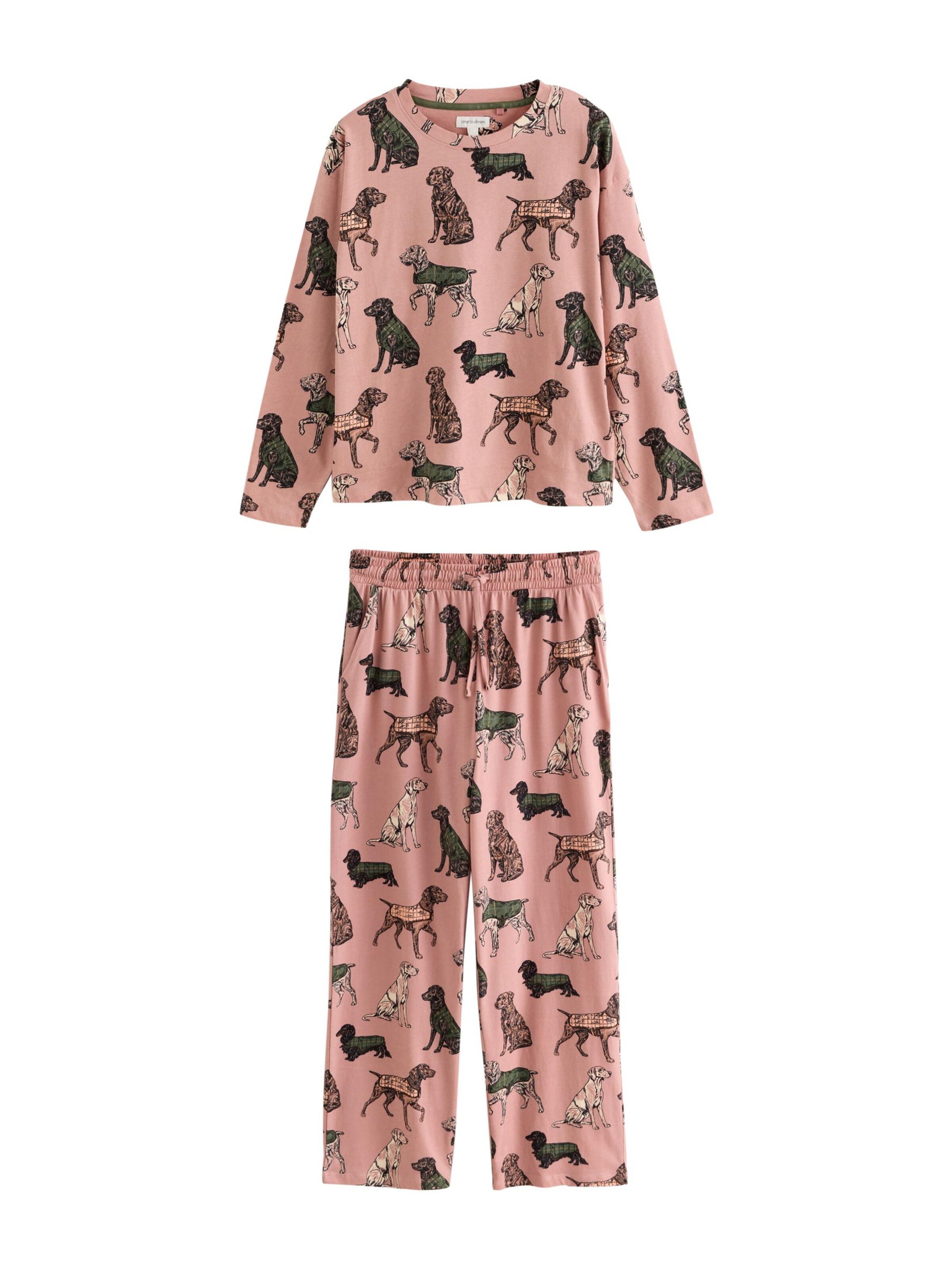 Next Pyjamas i XS/regular i creme / mørkegrøn / gammelrosa / sort, Produktvisning
