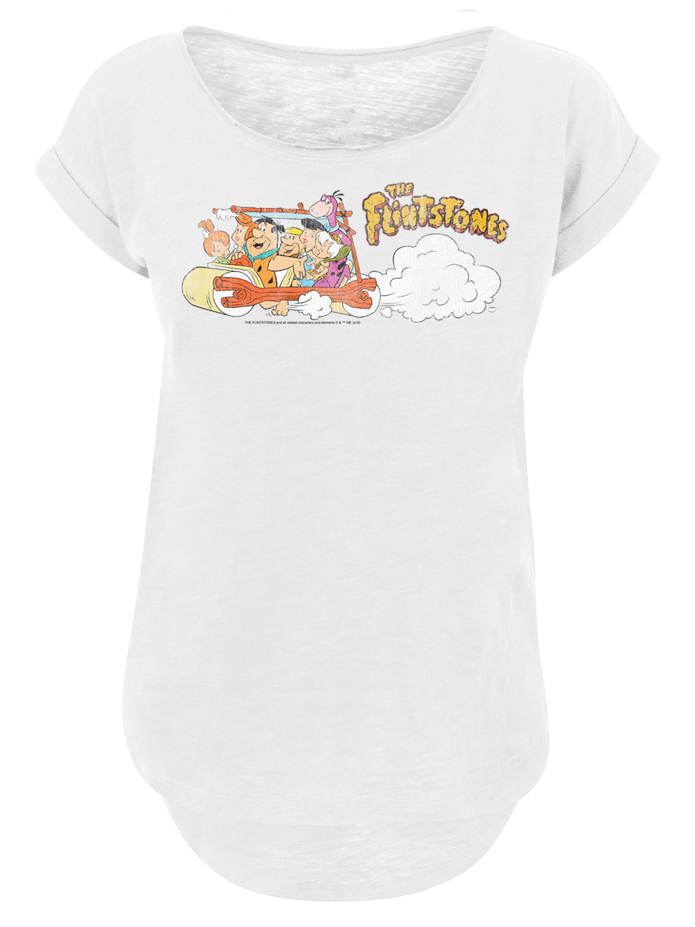 F4NT4STIC T-Shirt 'The Flintstones Family Car' in Weiß: Vorderseite