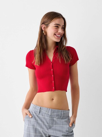 Bershka Knit cardigan in Red: front