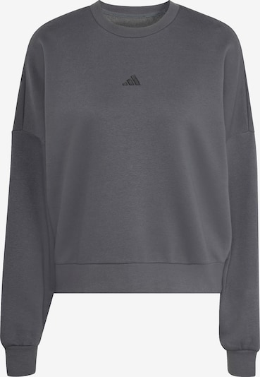 XS dydžio Sportinio tipo megztinis 'ESSENTIALS SMALL LOGO FEEL COZY' iš ADIDAS SPORTSWEAR, spalva – tamsiai pilka / juoda, Prekių apžvalga