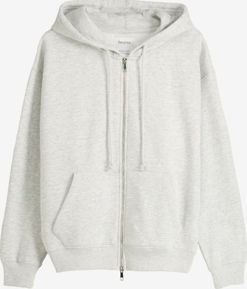 Bershka Zip-Up Hoodie in Grey: front