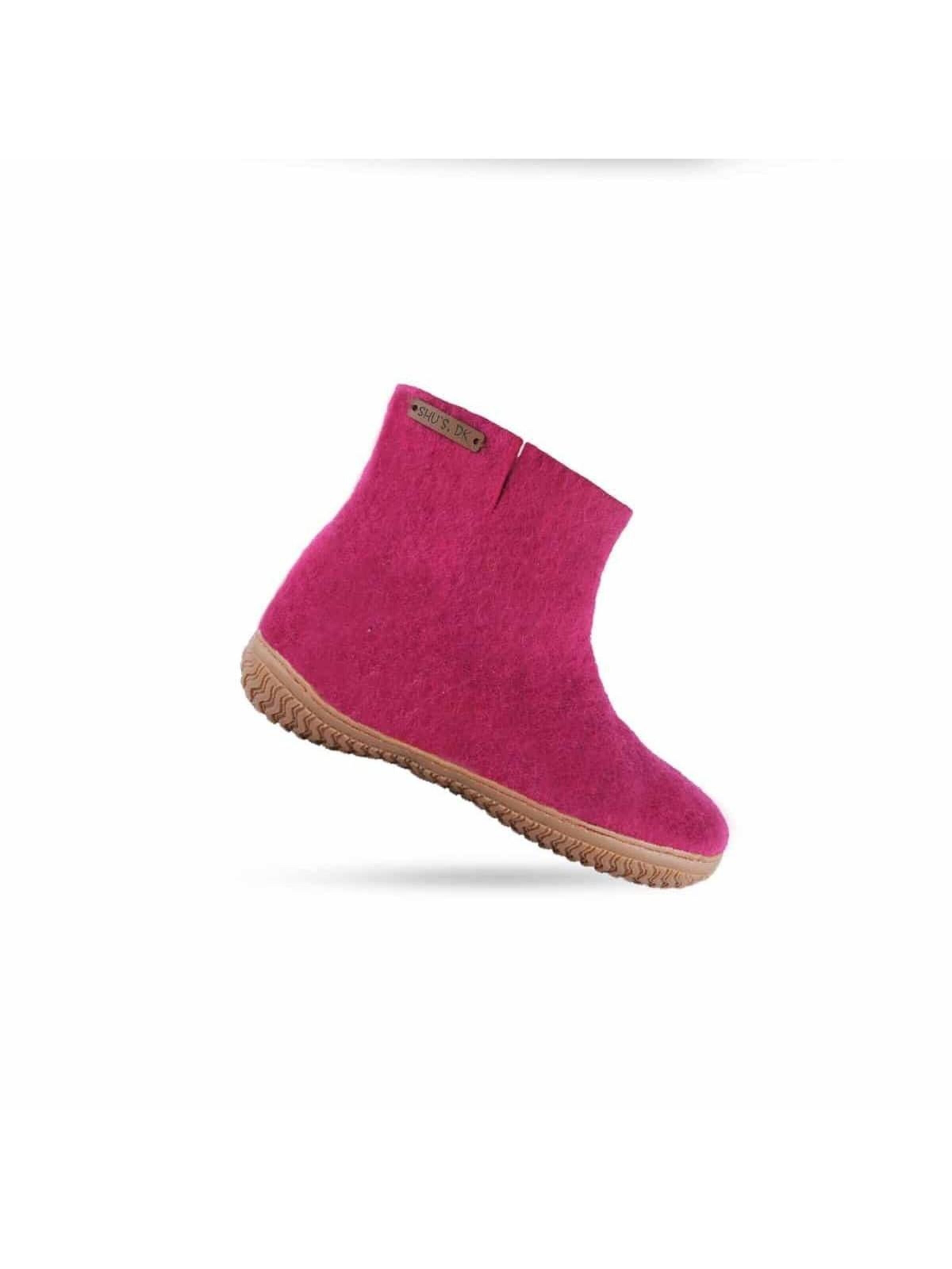 SHUS walk with nature Innesko 'Filthjemmesko med høj skaft af 100% ren uld - Model Pink m/gummisål – Dansk Design fra SHUS' i rosa