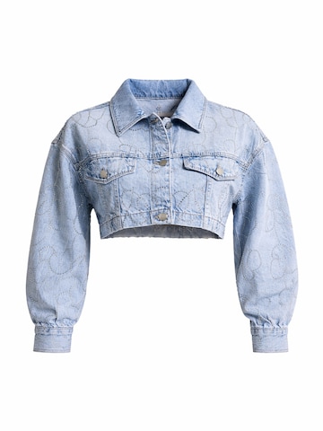 Gilet 'RHINESTONE CROPPED DENIM JACKET' IT'S BASIC en bleu