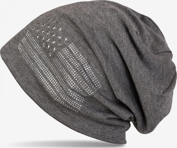 styleBREAKER Mütze 'Beanie mit USA Flagge aus Strass' in Grau: Vorderseite