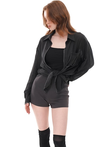 yoligex Kurtka przejściowa 'Breathable Ramie Lyocell Loose Shirt' w kolorze czarny