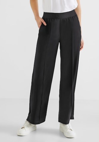 STREET ONE Wide leg Trousers with creases in Black
