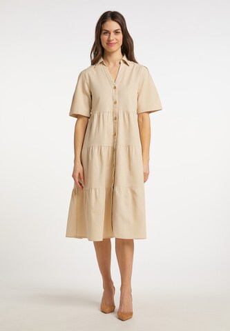 Usha - Vestido camisero en beige: frente