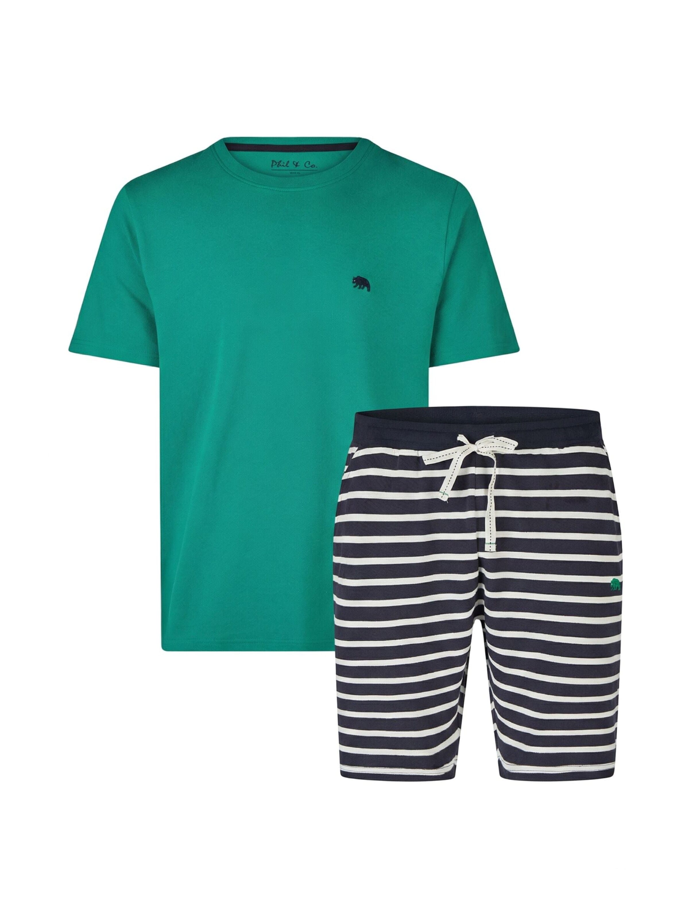 Phil & Co. Berlin Pyjama kurz 'Phil & Co. Berlin Men's Shorty Set – Cotton Pyjamas with Fashionable Print & Colour Gradient, Spring/Summer, S–XXL'‌ in M in grün, Produktansicht
