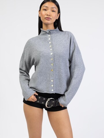 BROKE + SCHÖN Knit Cardigan 'Strickjacke mit Stehkragen' in Grey