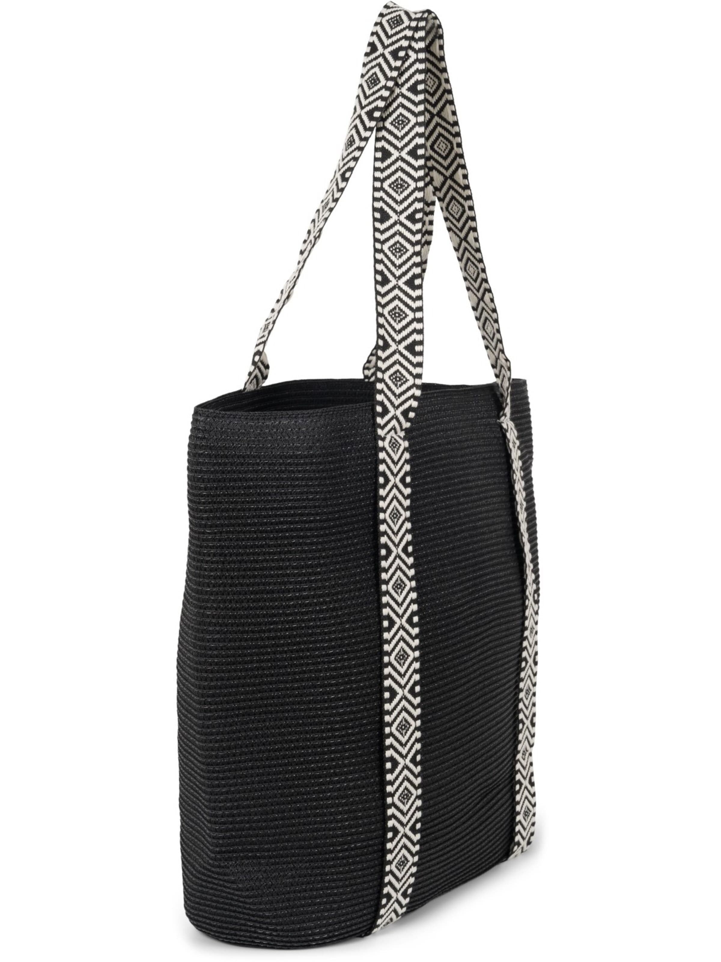 styleBREAKER Strandtasche 'Papierstroh Strandtasche Azteken Muster'‌‌‌‌ in Schwarz