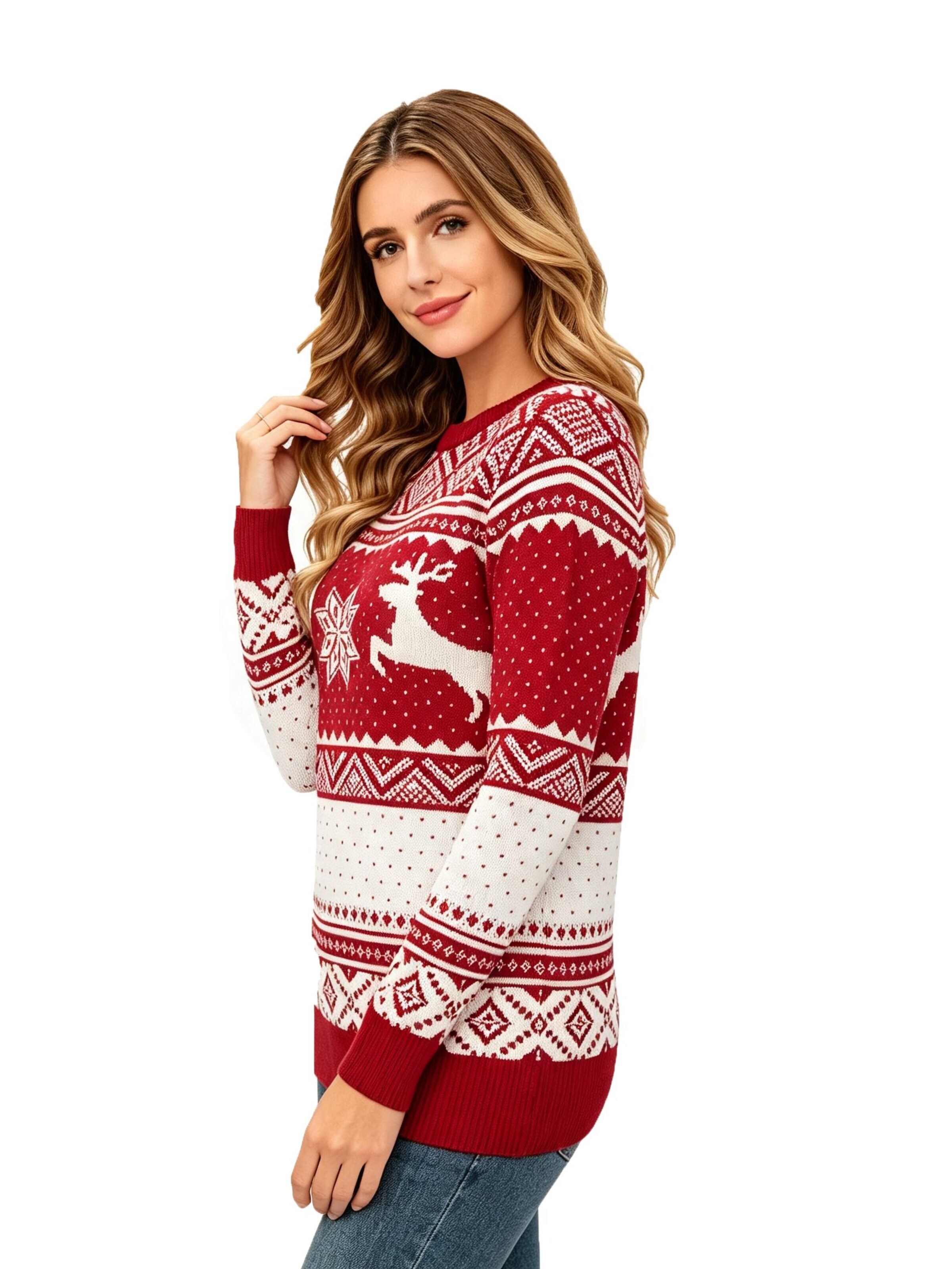 KoJooin Svetr 'Weihnachtspullover für Damen Langarm Pullover mit Rundhalsausschnitt' – červená