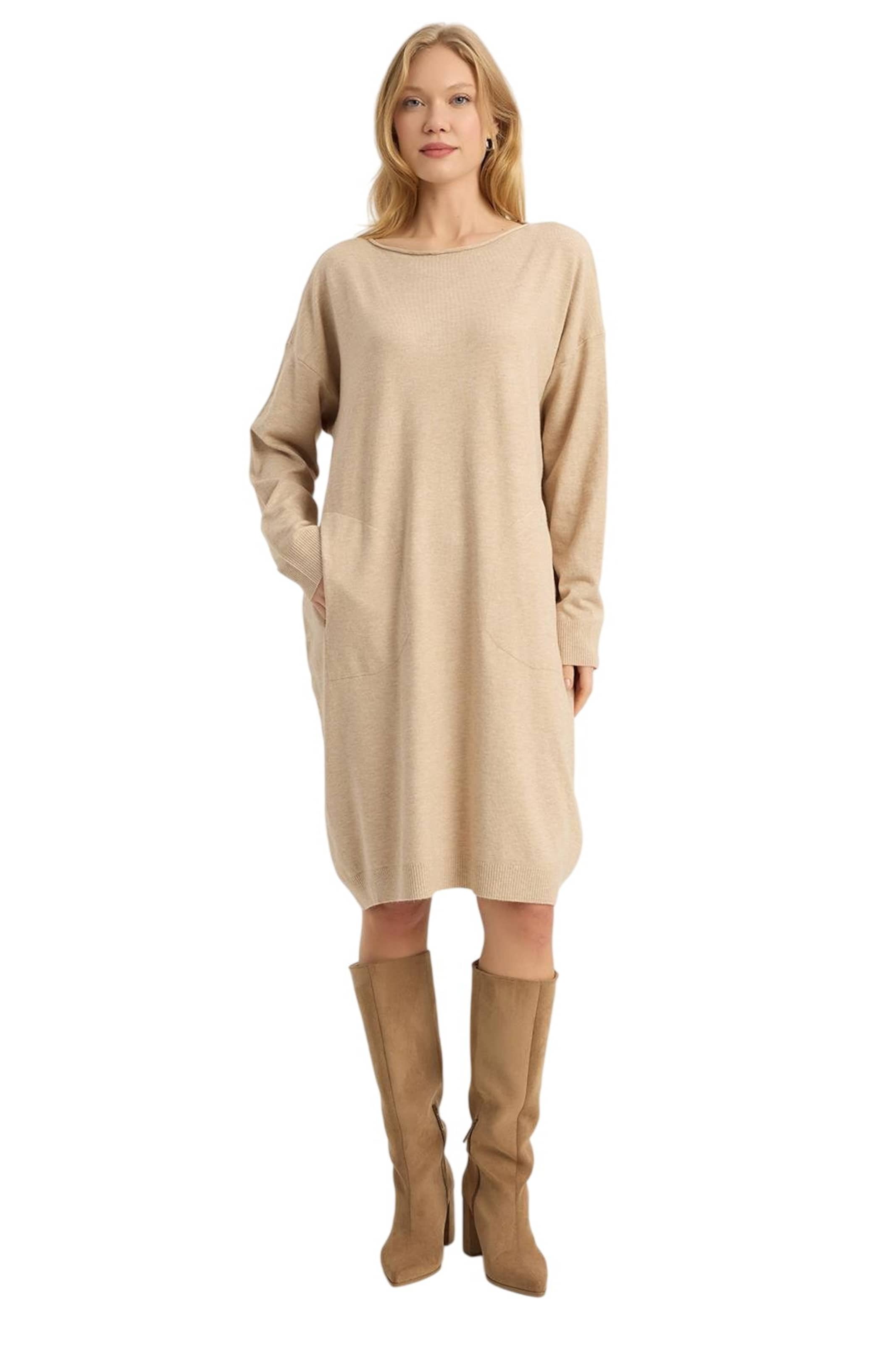 Robes en maille HOME STORE en beige : devant