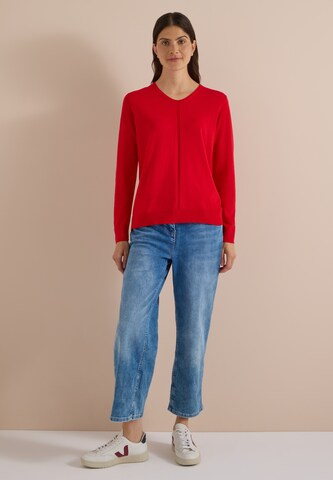 CECIL Basic Pullover mit V-Neck in Unifarbe in Rot
