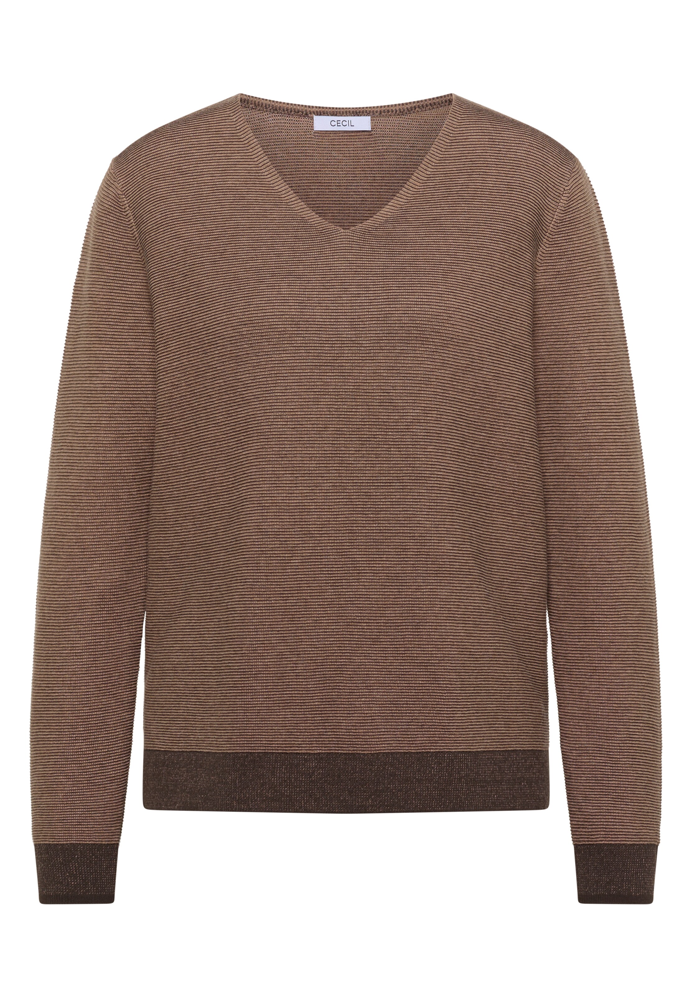 CECIL Pullover im Two-Tone-Look mit V-Neck in Braun: Vorderseite