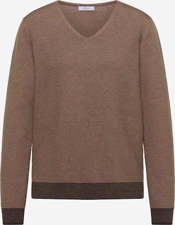 CECIL Pullover im Two-Tone-Look mit V-Neck in Braun: Vorderseite
