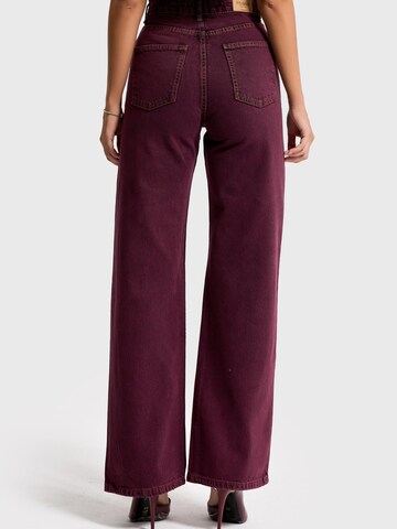 IT'S BASIC Regular Jeans 'RHINESTONE STRAIGHT HIGH RISE JEANS' in Red