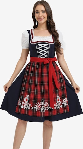 KoJooin Dirndl 'Damen Rotkariertes Stickerei-Dirndl-Zweiteiler mit Schürze für Oktoberfest, Halloween & Karneval' in Rot: Vorderseite