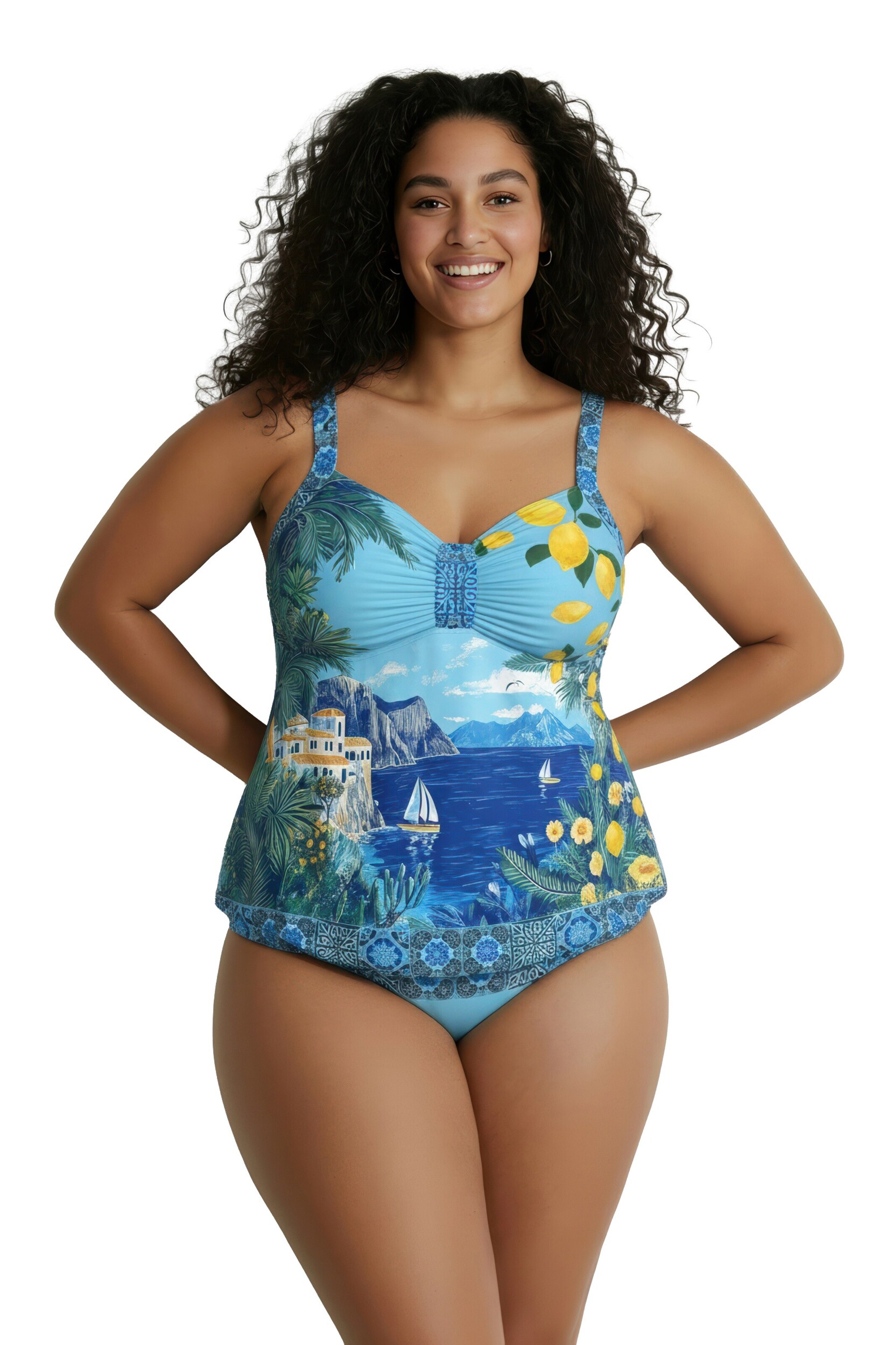 Ulla Popken Bustier Badpak in Blauw: voorkant