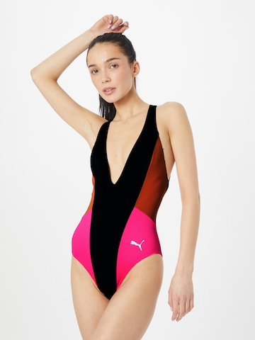 PUMATrokutasti Jednodijelni kupaći kostim - crna boja: prednji dio