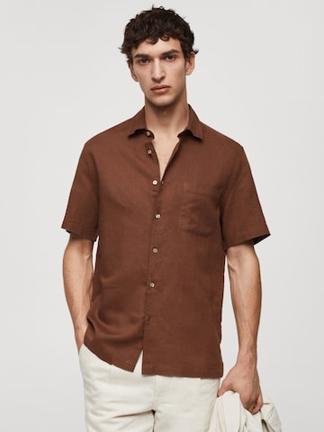 MANGO MAN Regular fit Button Up Shirt 'Ants' in Brown: front