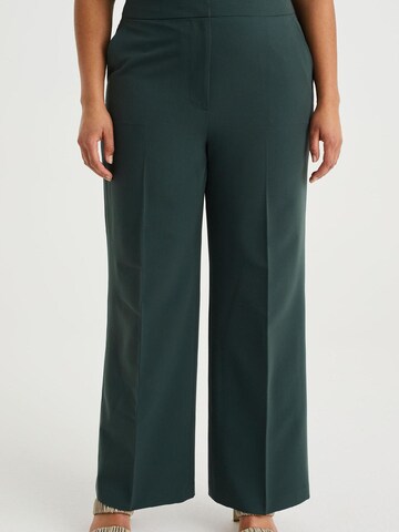 WE Fashion Wide leg Pleated Pants in Green: front