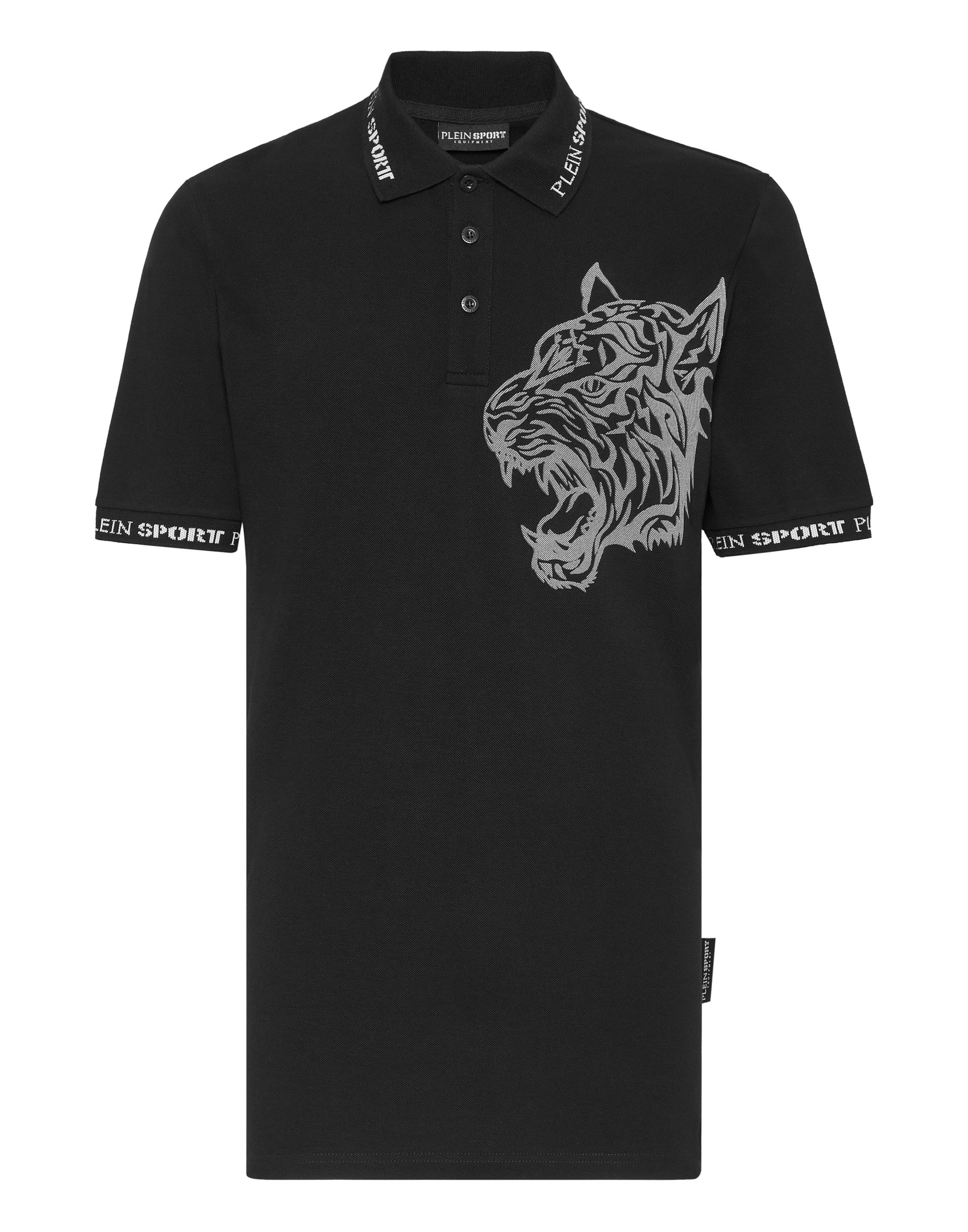 Plein Sport Poloshirt 'Tiger' in grau / schwarz / weiß, Produktansicht
