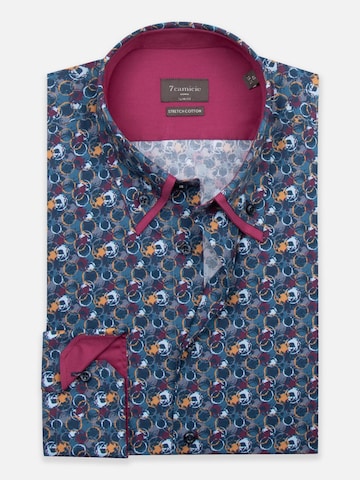 7Camicie Slim fit Zakelijk overhemd 'Sport Poplin Stretch Man Shirt Blue Yellow' in Blauw