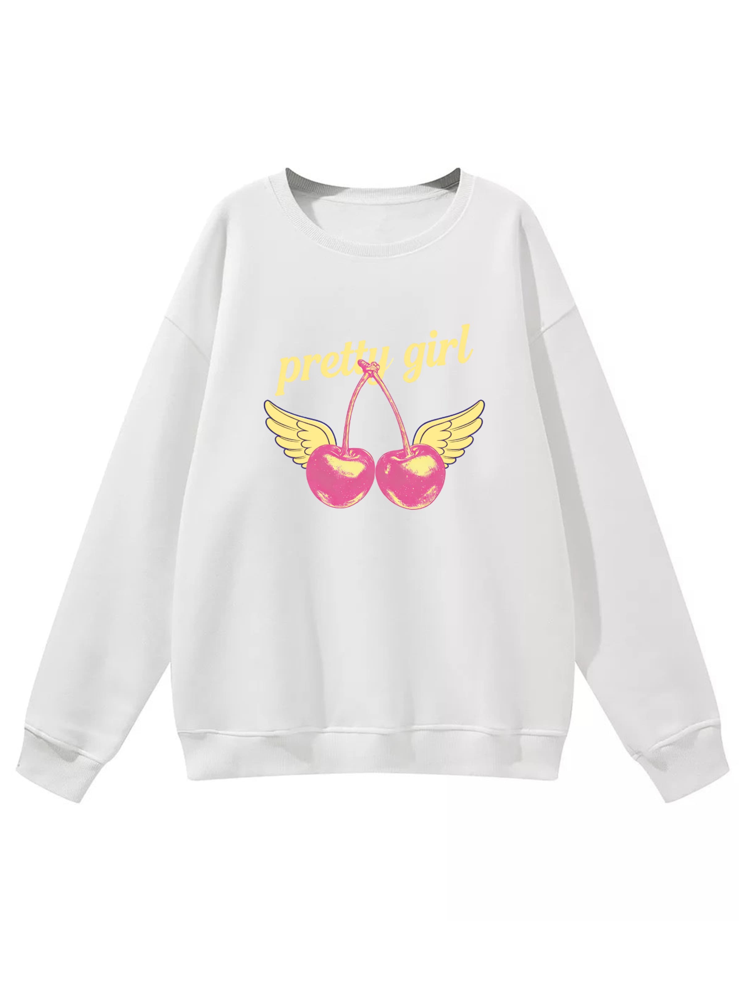 GORHEY Sweatshirt 'Women's Fleece Pullover, Sweatshirt with Cherry Print, Long Sleeve, Loose Fit'‌‌‌‌ in Weiß