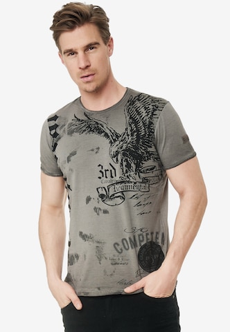 Rusty Neal T-Shirt mit modernem Front & Back Print 'American Eagle' in Grau: predná strana