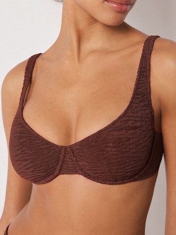 CALZEDONIA Balconette Bikini Top 'Crincle Waves' in Brown