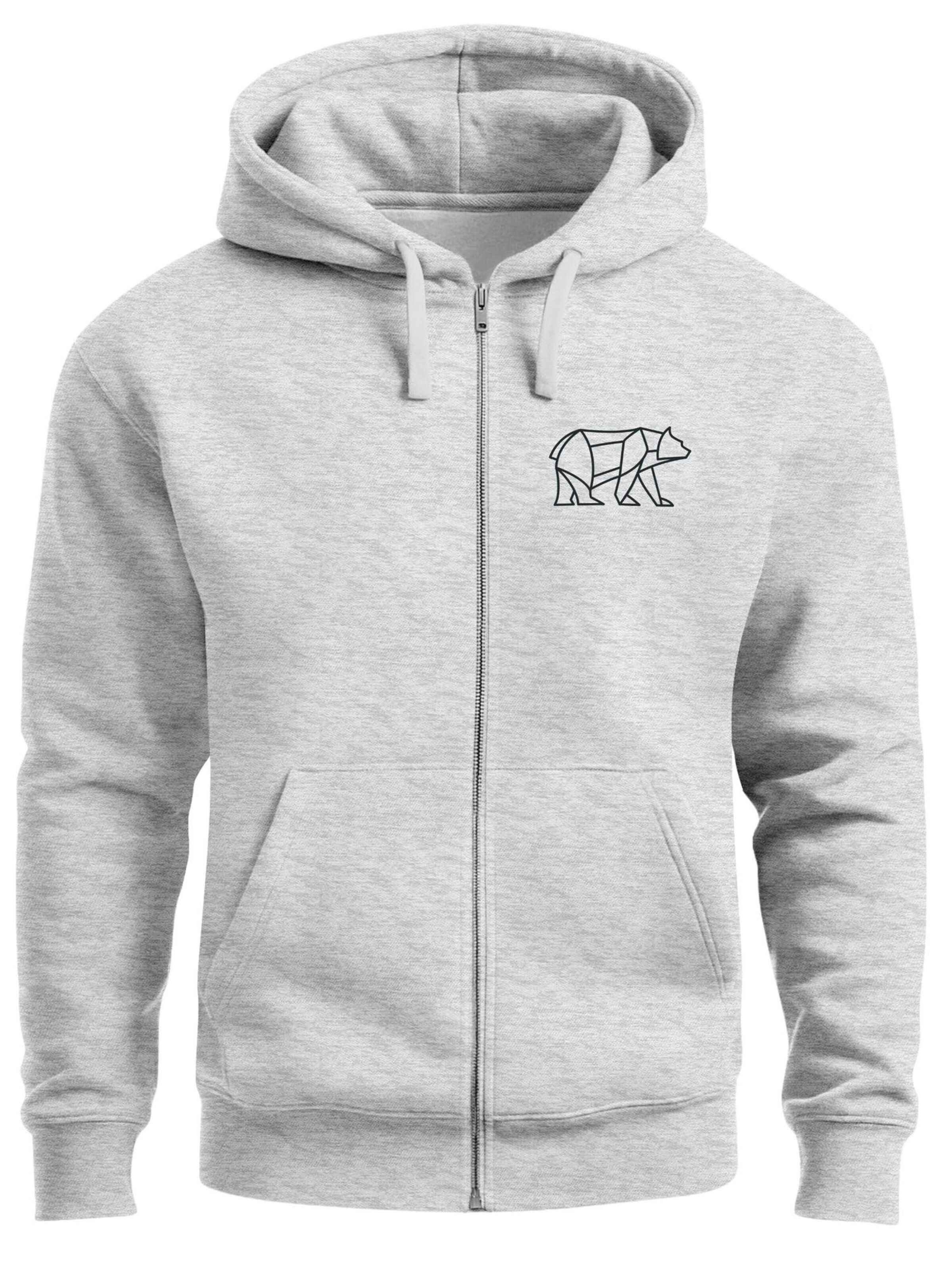 Neverless Zip-Up Hoodie 'Bär Lineart Polygon' in Grey: front