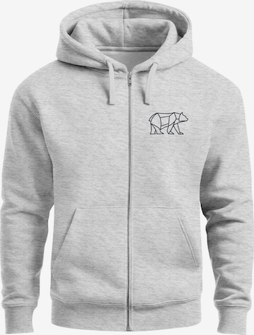 Neverless Zip-Up Hoodie 'Bär Lineart Polygon' in Grey: front