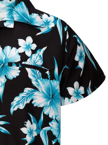 King Kameha Shirt 'Mono Flowers' in Blau