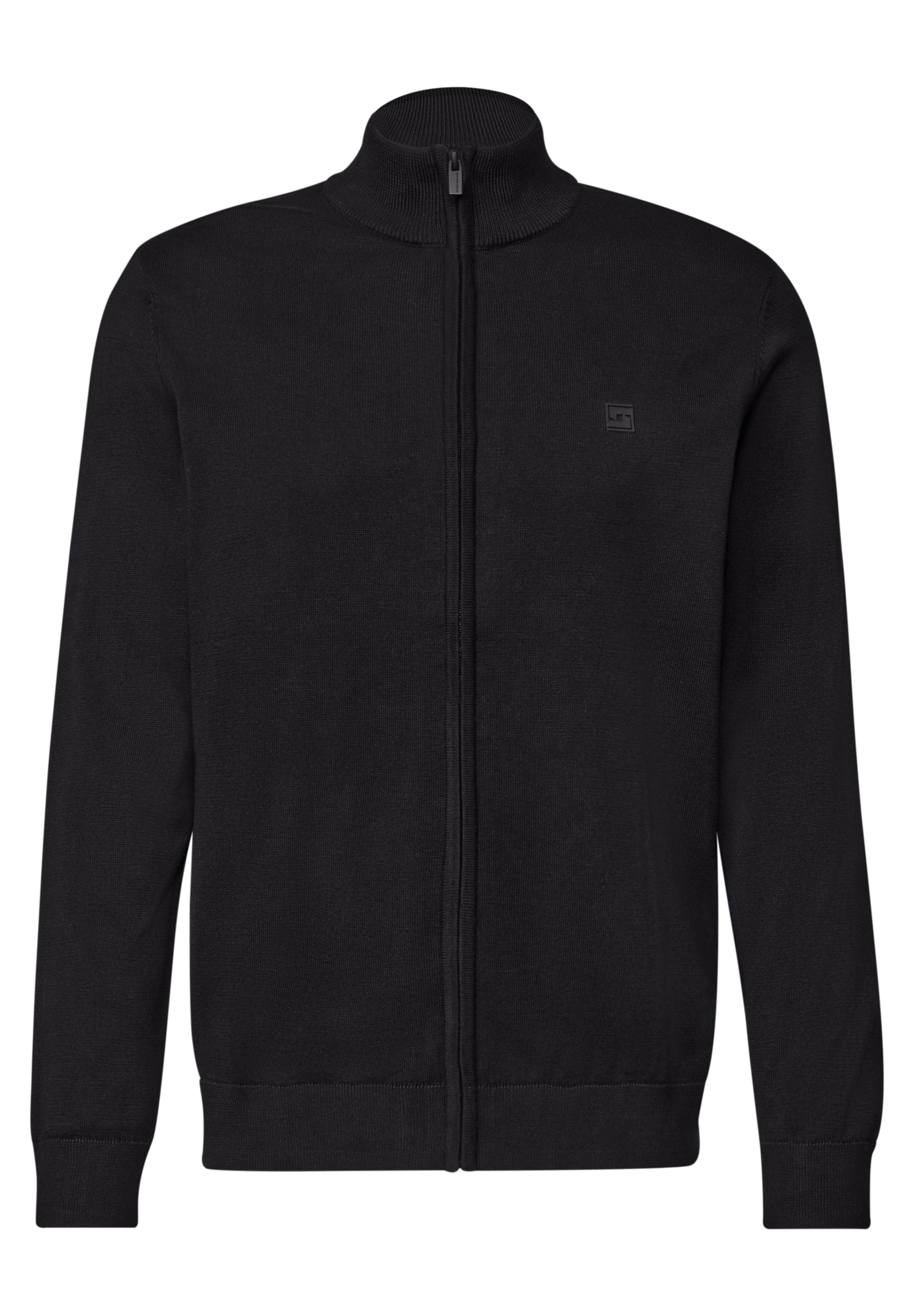 Street One MEN Strickjacke mit Stehkragen und Zipper in Schwarz: Vorderseite