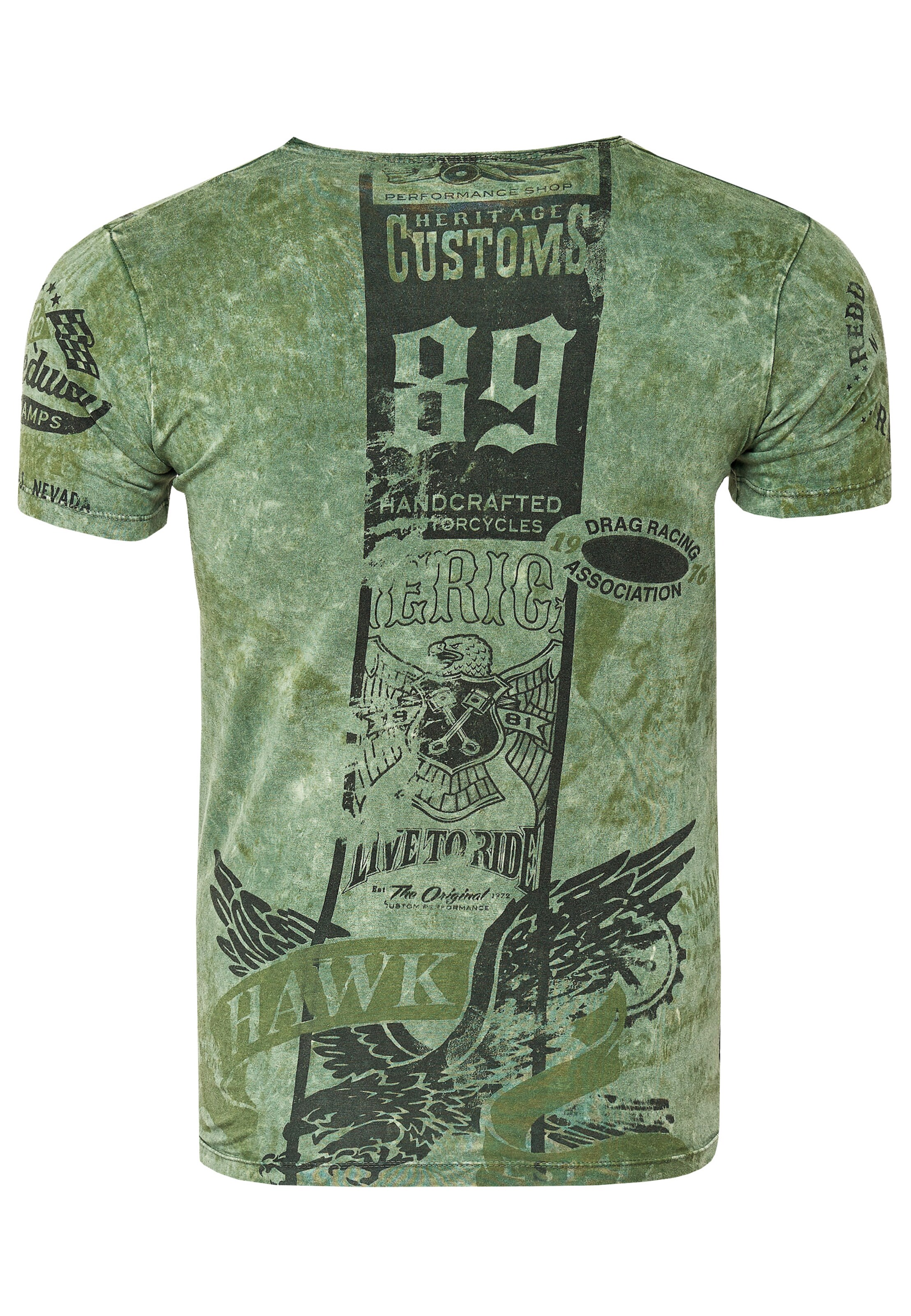 Rusty Neal T-Shirt mit modernem Front & Back Print in Grün