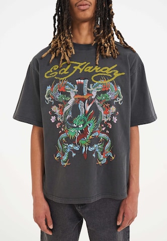 Ed Hardy Koszulka 'Battle Of The Dragons' w kolorze szary: przód