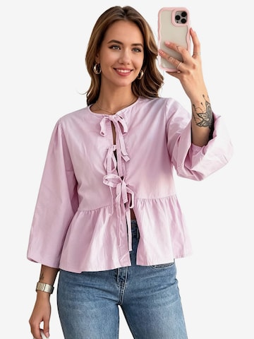 KoJooin Halenka 'Damen Babydoll-Bluse mit Schleifenbindung, Langarm & Rüschen – verspielt, luftig und feminin' – pink: přední strana