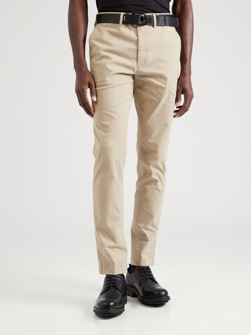 Calvin Klein Слим фит Панталон Chino в сиво: отпред