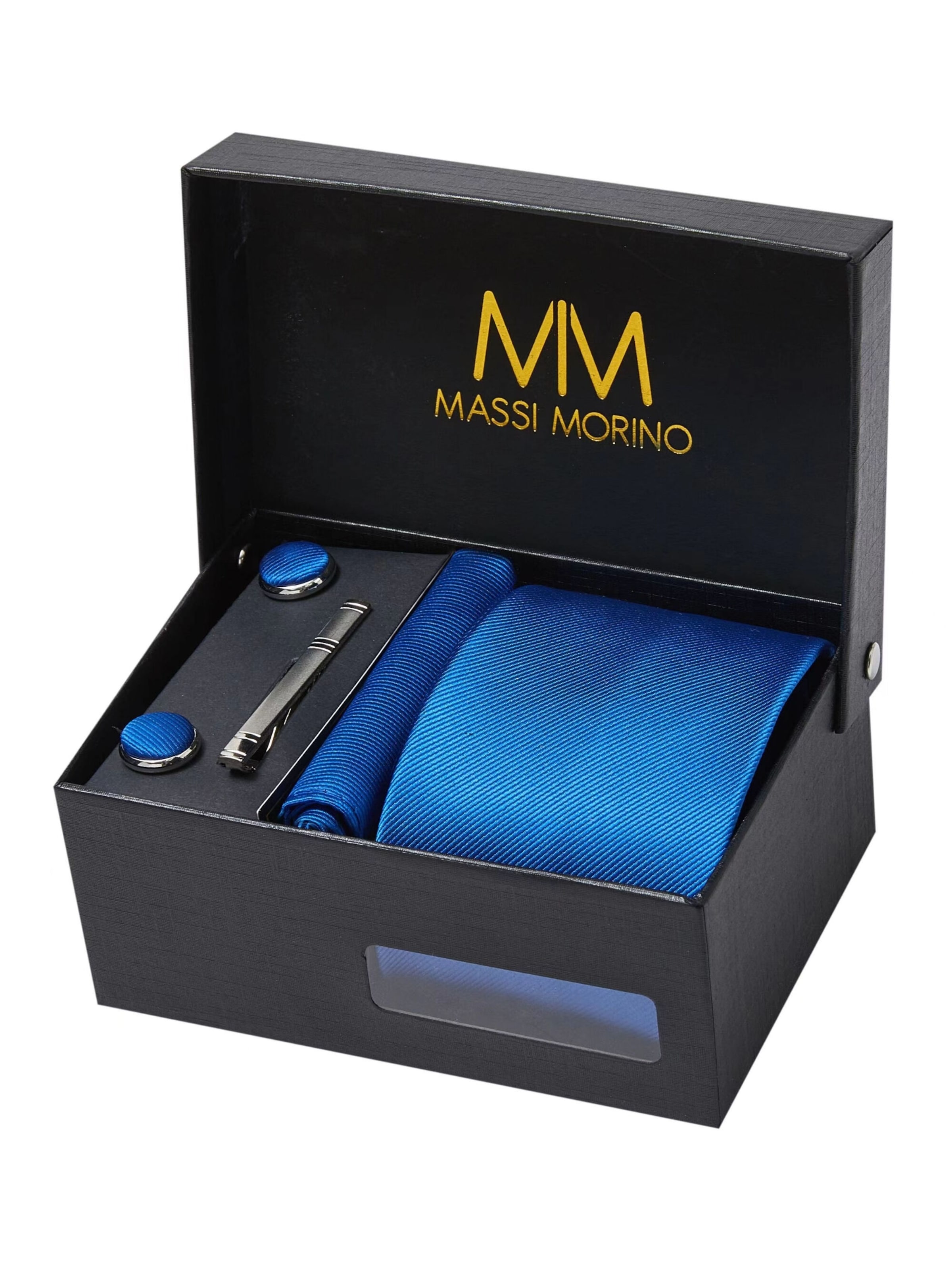 Massi Morino 5-in-1 Krawatten-Set, Krawattenbreite 8 cm in Blau: Vorderseite