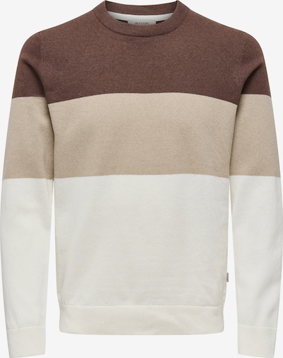 Megztinis 'ONSREX' iš Only & Sons, spalva – tamsiai ruda / vilnos balta / natūrali balta, Prekių apžvalga