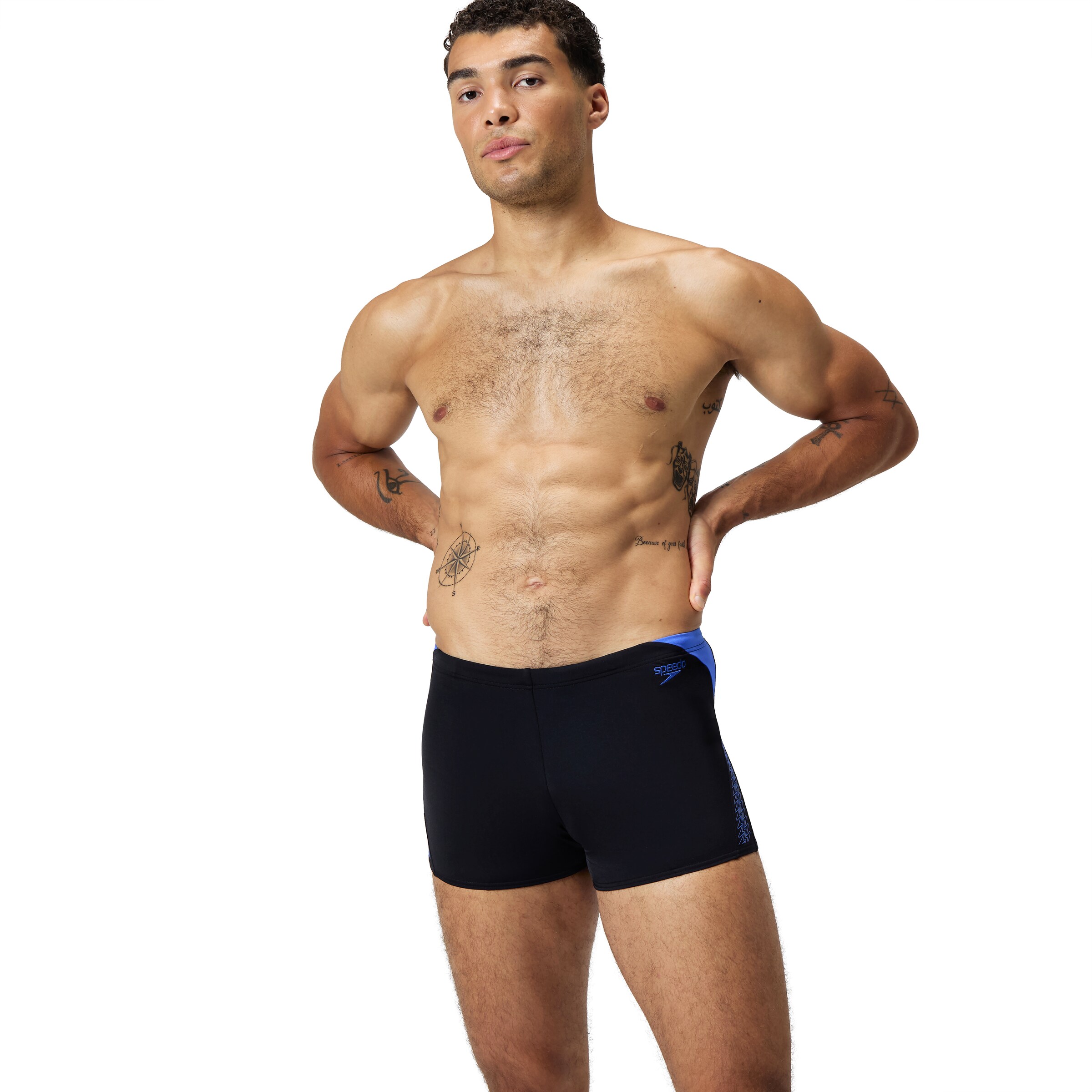 SPEEDO Athletic Swim Trunks in Black: front