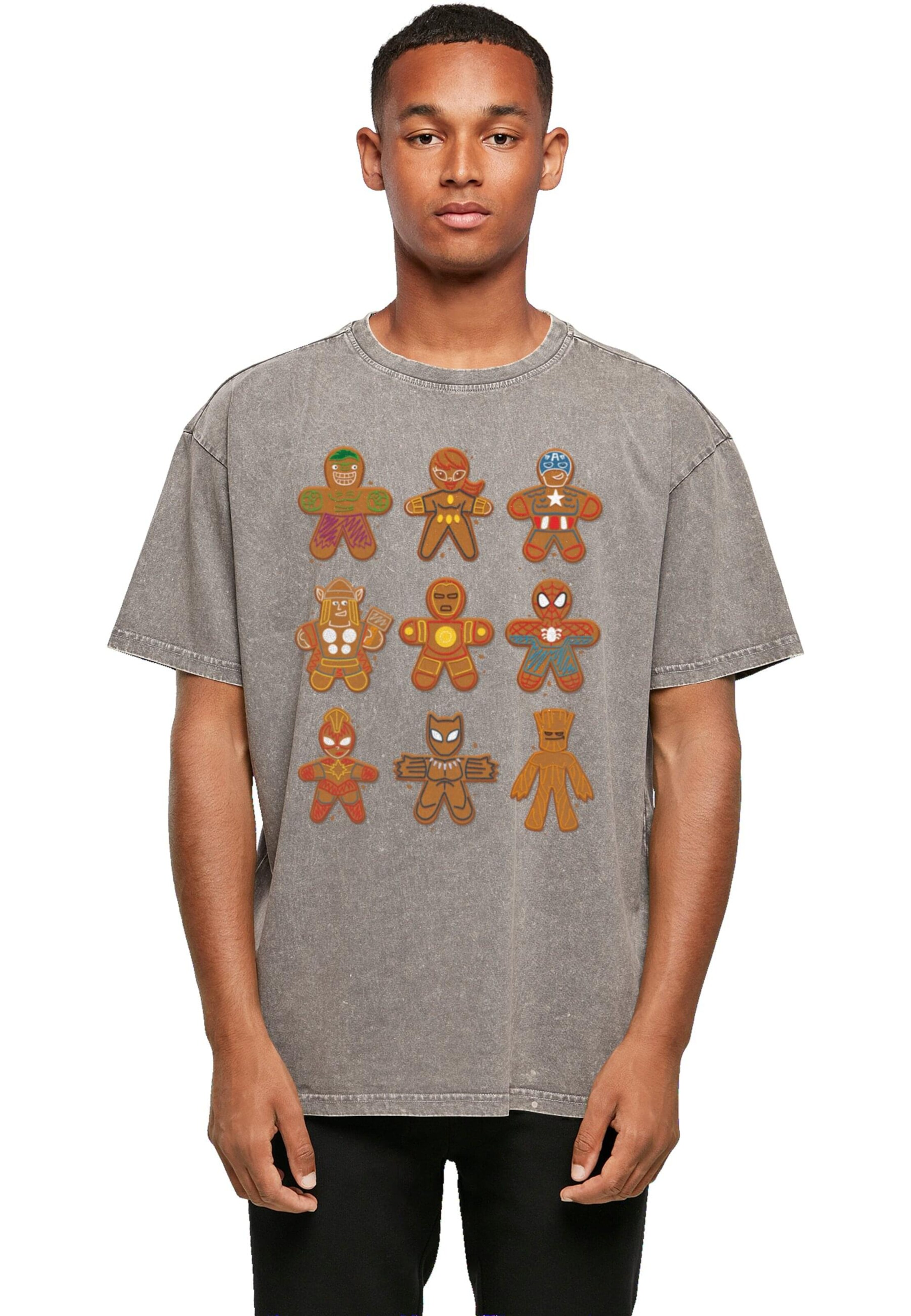 ABSOLUTE CULT Shirt 'Marvel Universe - Christmas Gingerbread Avengers' in Grey: front