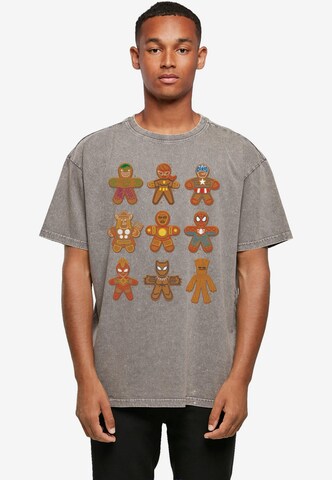 ABSOLUTE CULT Shirt 'Marvel Universe - Christmas Gingerbread Avengers' in Grijs: voorkant