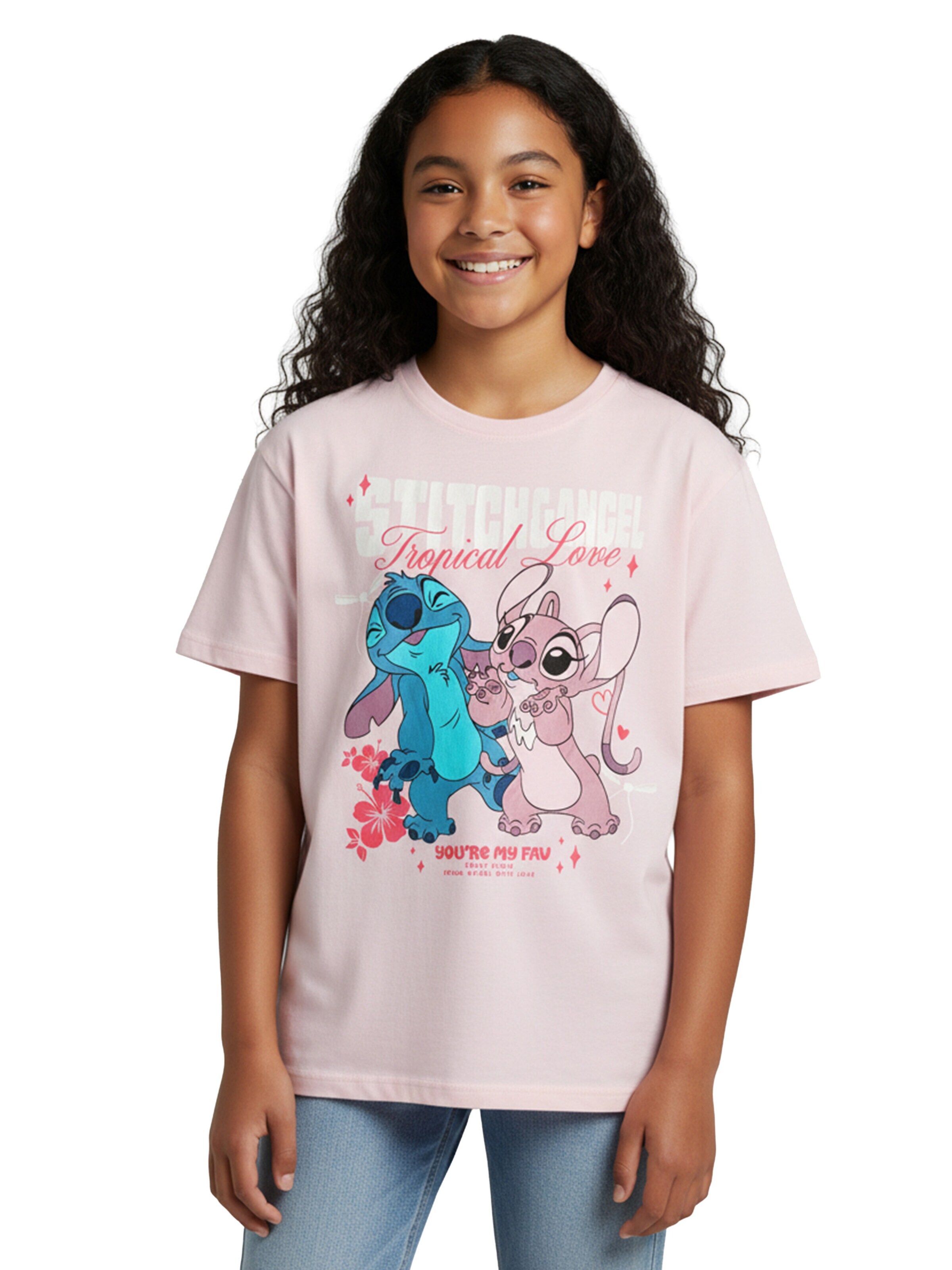 Disney Lilo & Stitch Shirt 'Tropical Love'‌‌‌‌ in Pink: Vorderseite