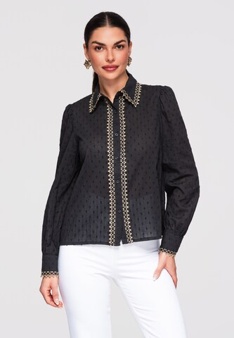 Ombre Blouse 'Dobby' in Zwart: voorkant