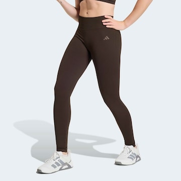 ADIDAS PERFORMANCE Skinny Workout Pants in Brown: front