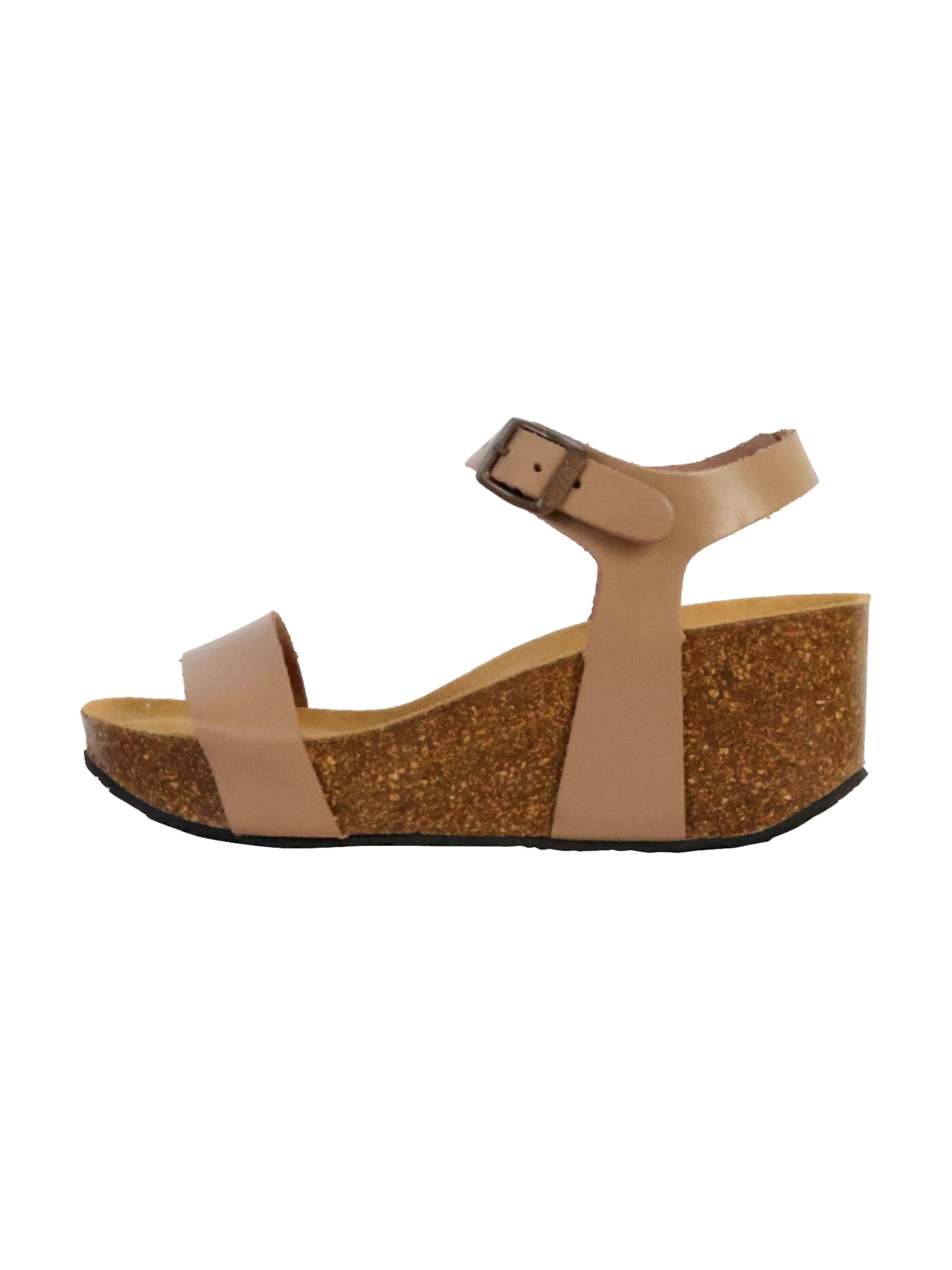 Plakton Sandal 'So Kiss Keilabsatz-Sandale aus Leder' in Beige: front