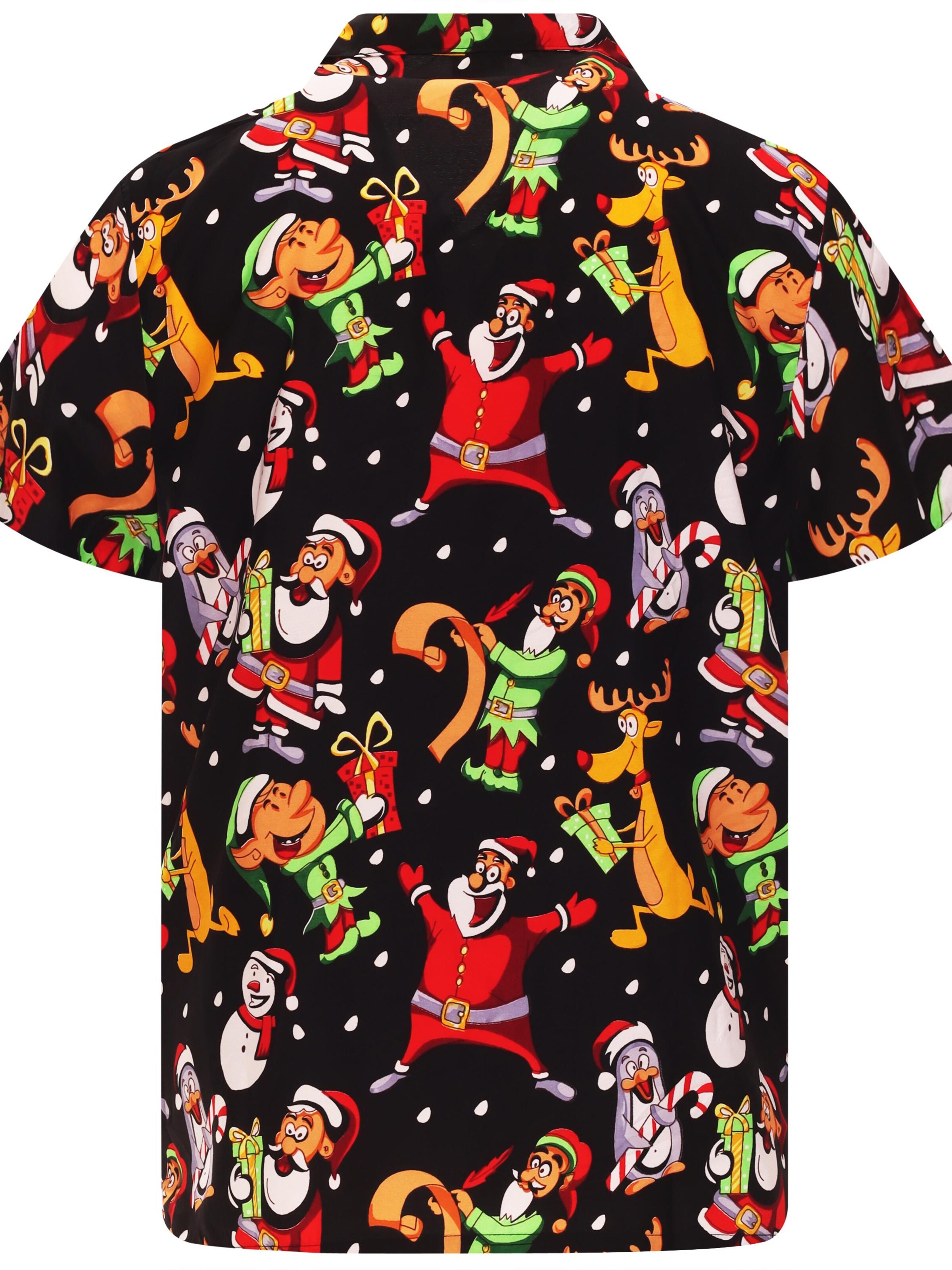 King Kameha Regular Fit Hemd 'Christmas Written Santa'‌‌‌‌‌‌‌ in Schwarz
