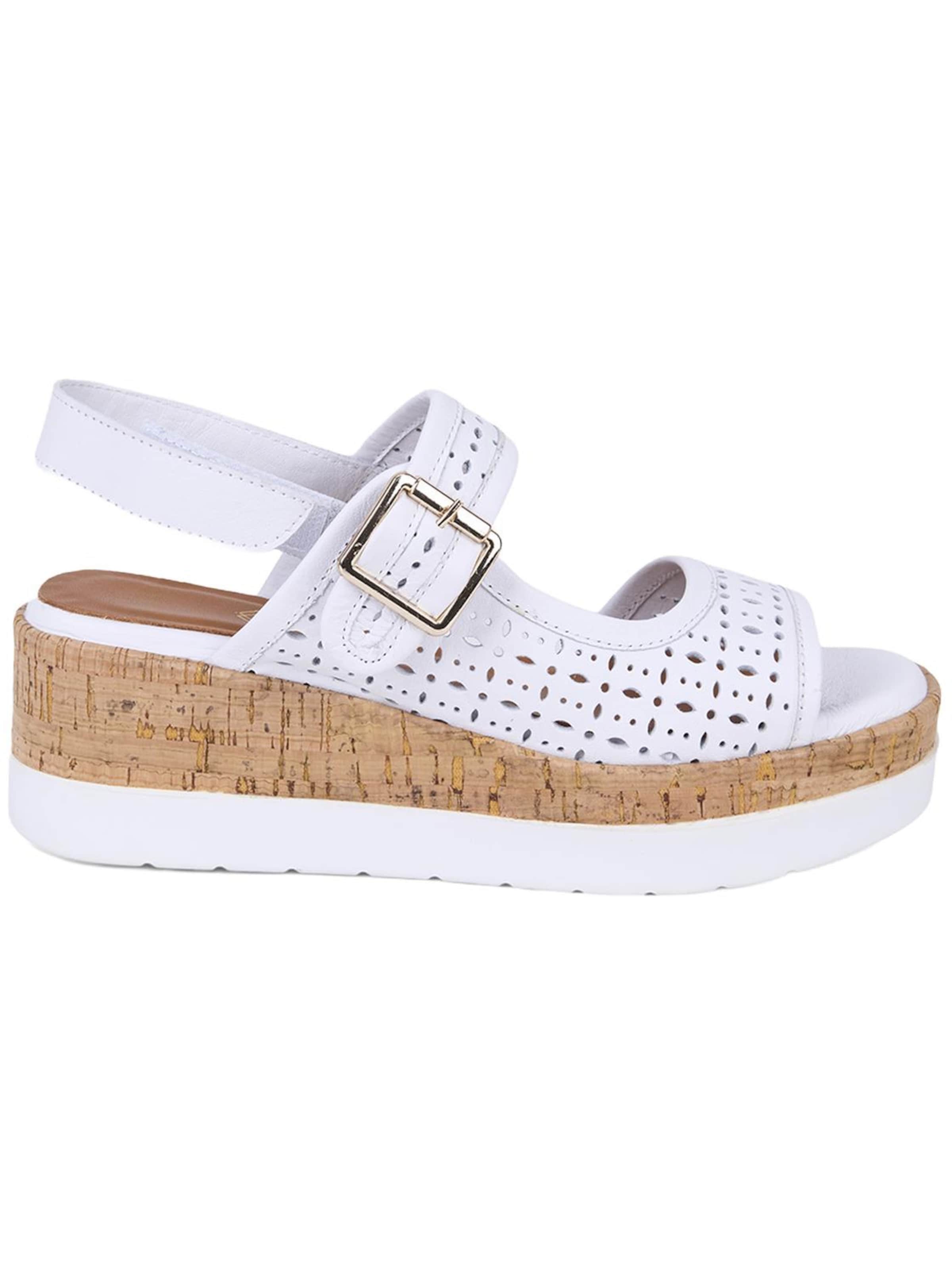 Desa - Sandalias de dedo 'DESA Damen-Keilsandalen aus perforiertem Leder' en blanco: frente