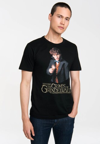LOGOSHIRT Shirt 'Newt Scamander' in Black: front